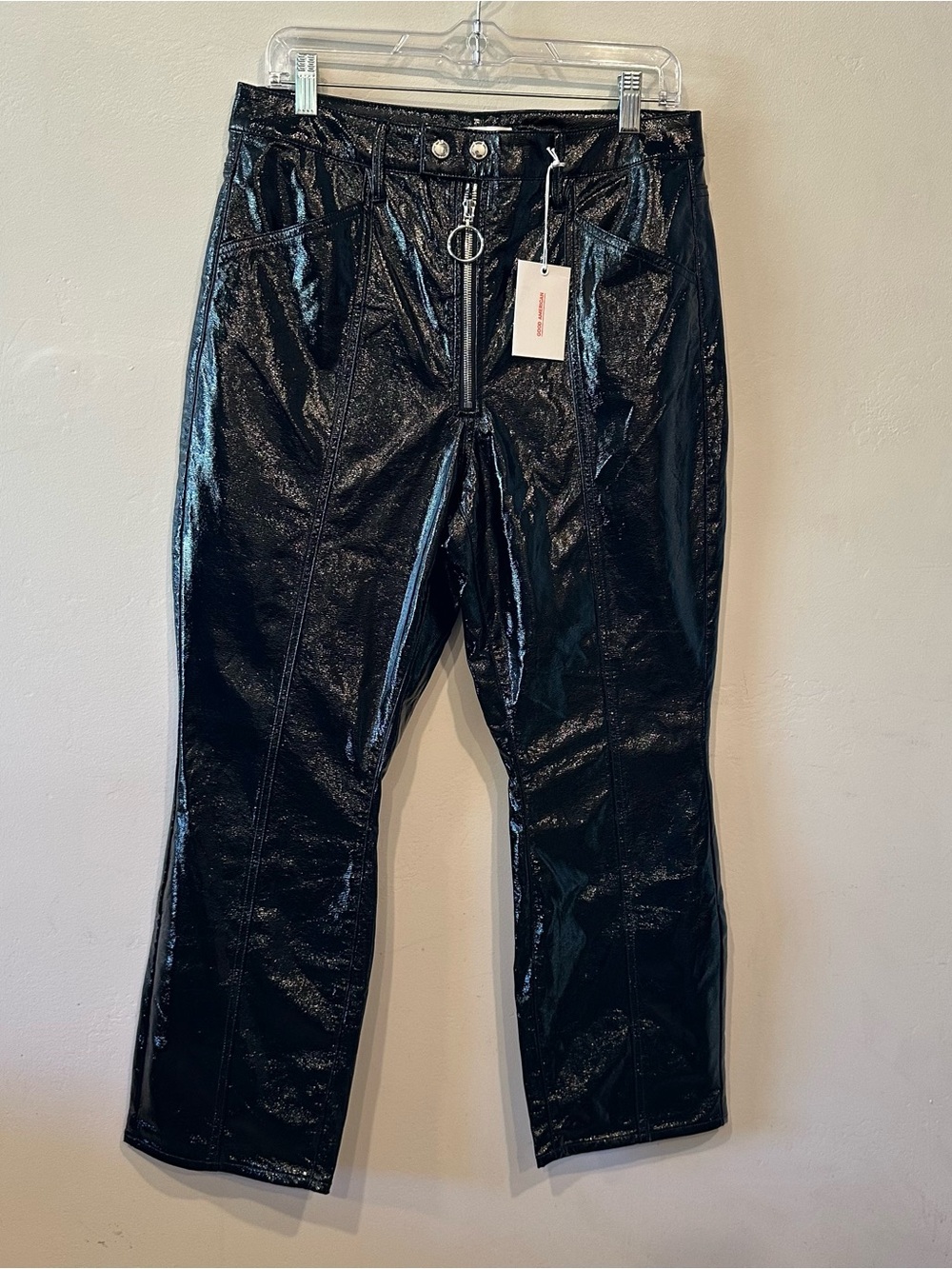Good American Good Straight Black Coated Patent Faux Leather Pants Womens 10/30